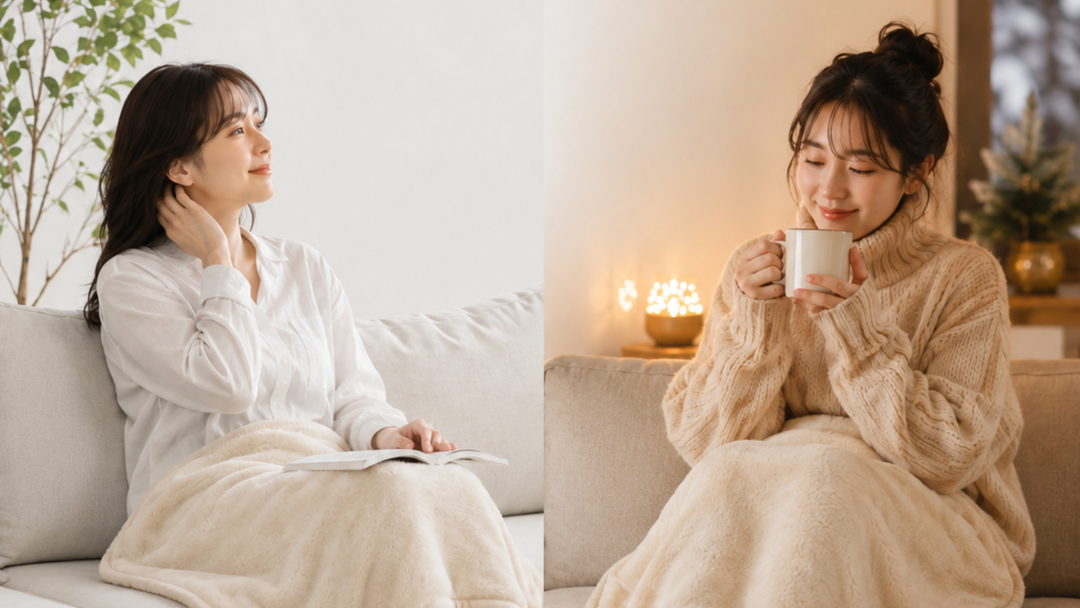 夏の冷房にも、冬の冷えにも。季節を問わず使えるフランネルひざ掛け