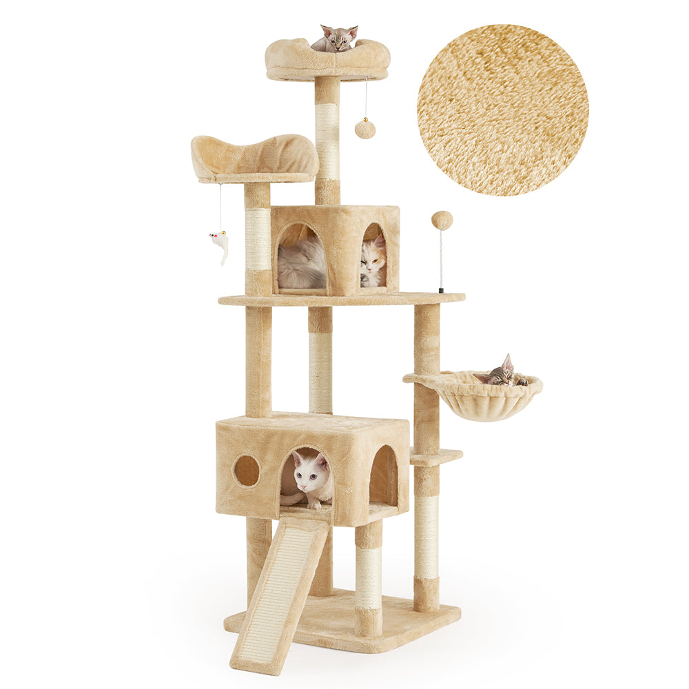 AIFY キャットタワー Bタイプ 据え置き   ファブリック　ファー グレー ベージュ他