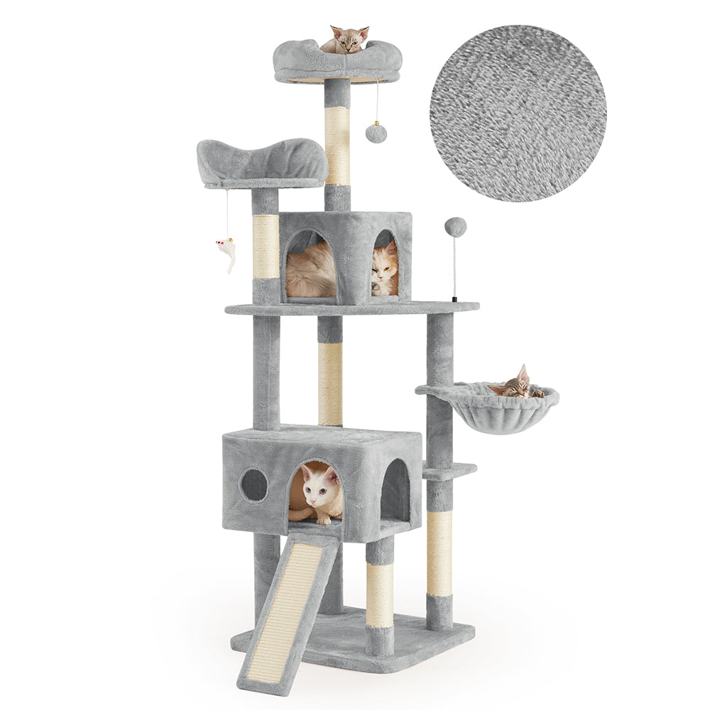AIFY キャットタワー Bタイプ 据え置き   ファブリック　ファー グレー ベージュ他