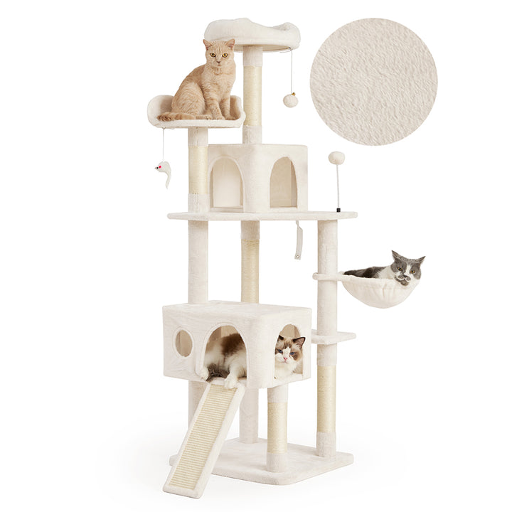 AIFY キャットタワー Bタイプ 据え置き 消臭抗菌タイプ スリム ベージュ グレー ストライプブラウン