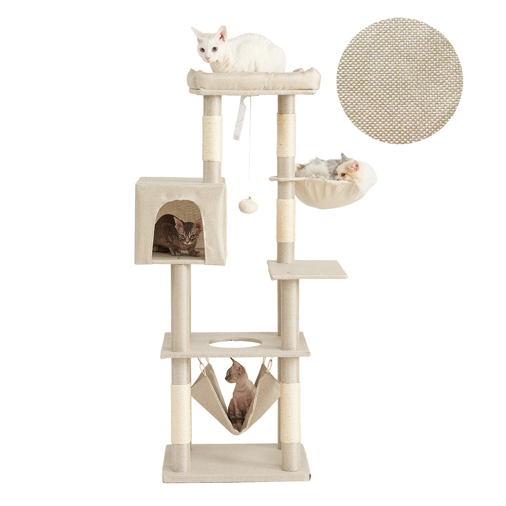 AIFY キャットタワー Aタイプ 据え置き スリム ベージュ グレー ブラウン アイボリー他