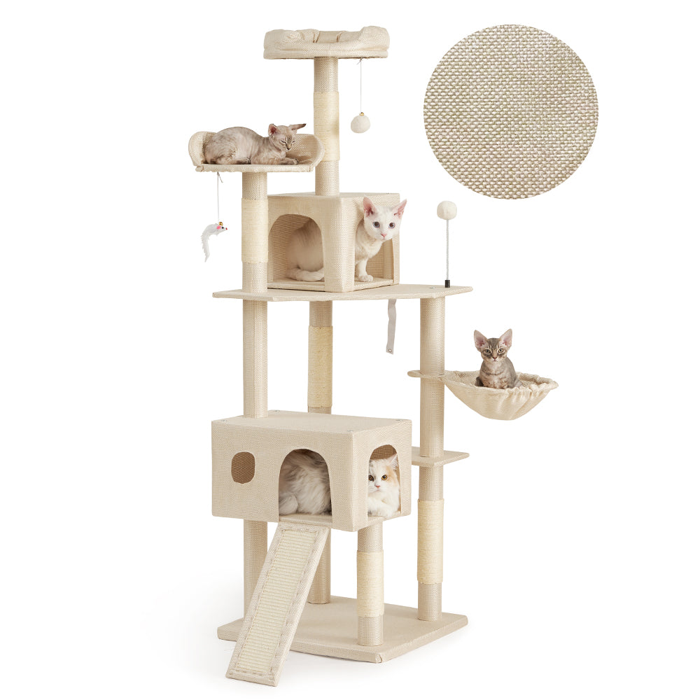 AIFY キャットタワー Bタイプ 据え置き   ファブリック　ファー グレー ベージュ他