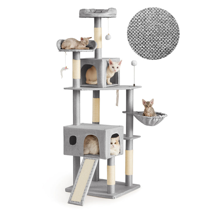 AIFY キャットタワー Bタイプ 据え置き 消臭抗菌タイプ スリム ベージュ グレー ストライプブラウン