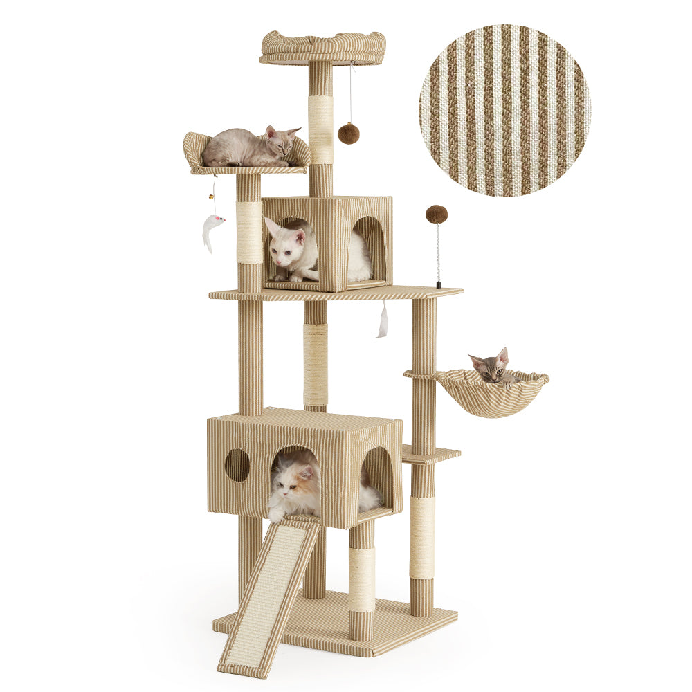 AIFY キャットタワー Bタイプ 据え置き   ファブリック　ファー グレー ベージュ他