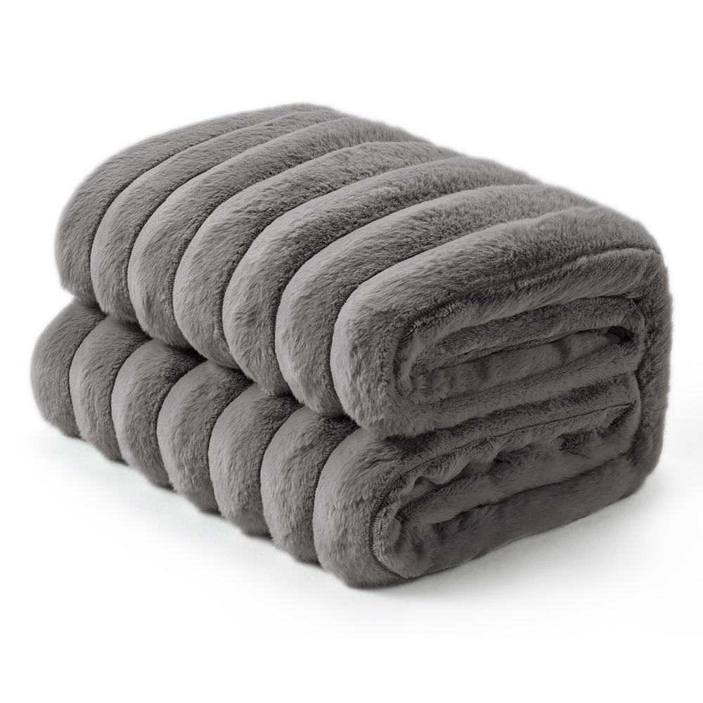 AIFY ラビットファー毛布 シングル 冬用 ライトグレー ダークグレー ブラウン