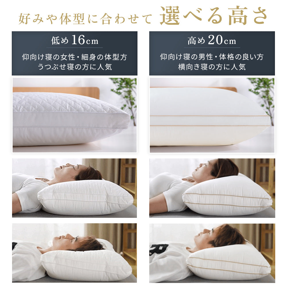 AIFY 洗える ホテル仕様 枕 まくら マクラ 低・高タイプ2種類 綿100%表生地 抗菌防臭 ホワイト グレー