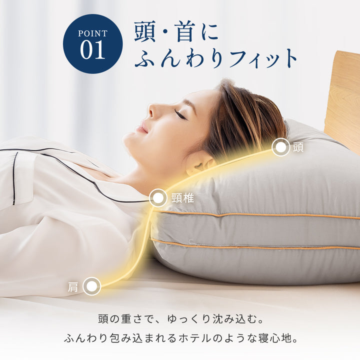 AIFY 洗える ホテル仕様 枕  低・高タイプ2種類 綿100%表生地 抗菌防臭 ホワイト グレー