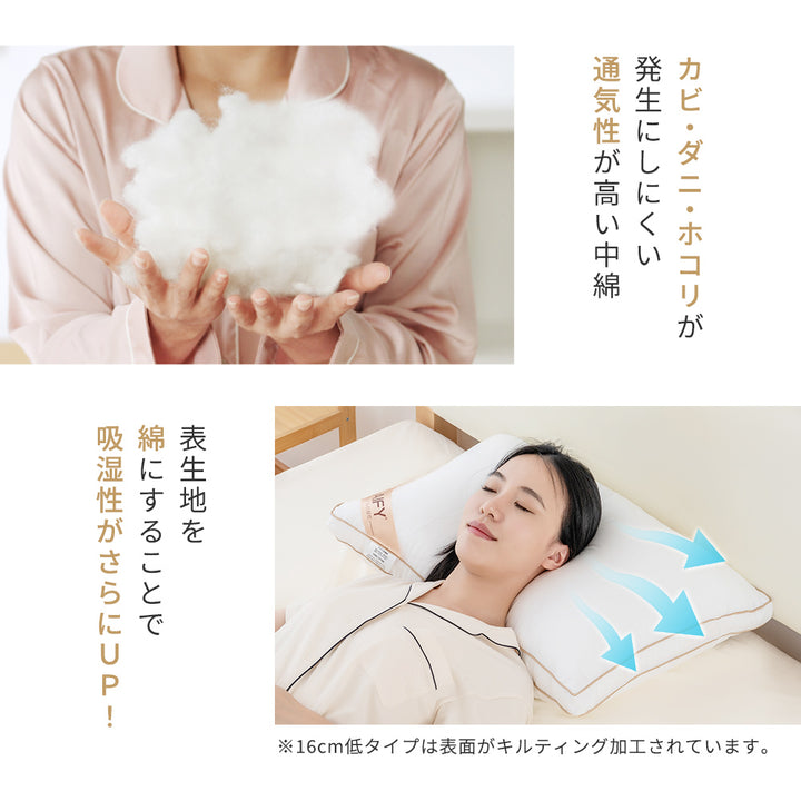 AIFY 洗える ホテル仕様 枕  低・高タイプ2種類 綿100%表生地 抗菌防臭 ホワイト グレー