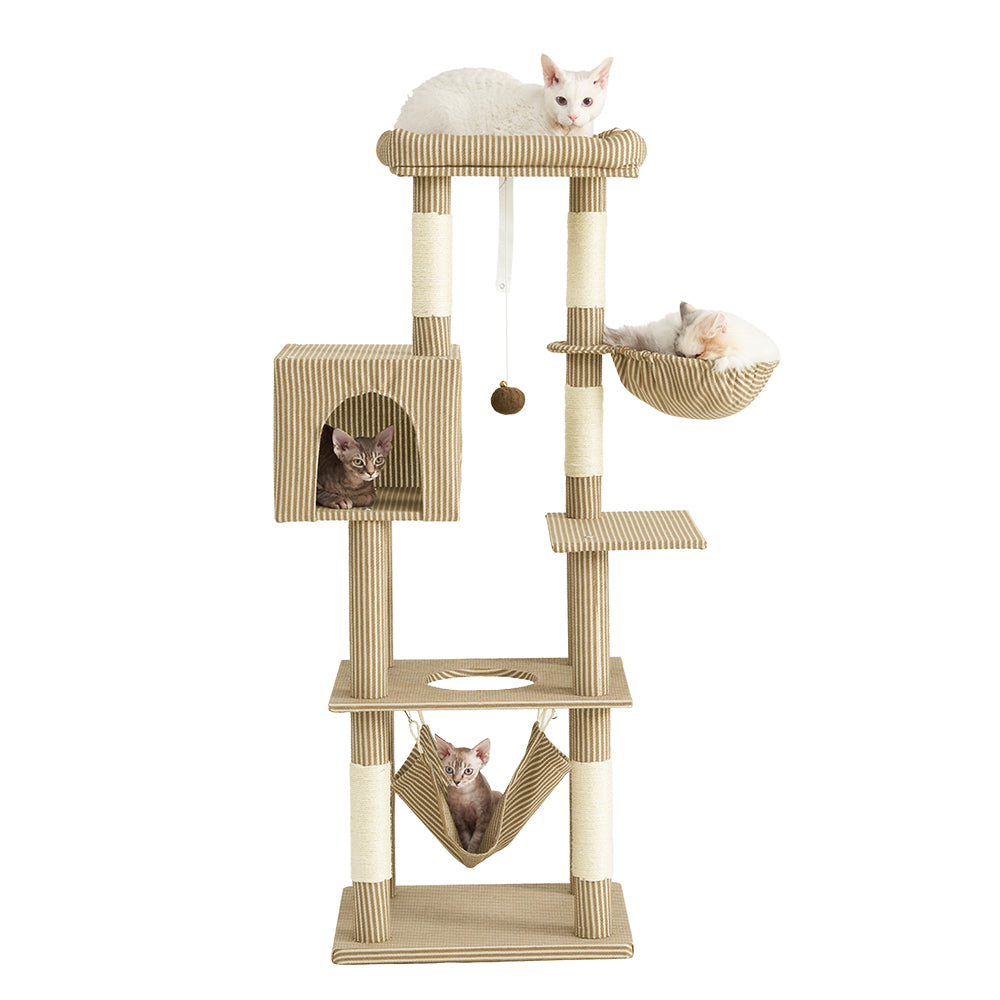 AIFY キャットタワー Aタイプ 据え置き スリム ベージュ グレー ブラウン アイボリー他