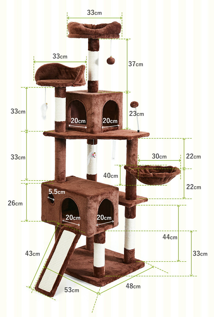 AIFY キャットタワー Bタイプ 据え置き   高さ167cm ファブリック　ファー グレー ベージュ他