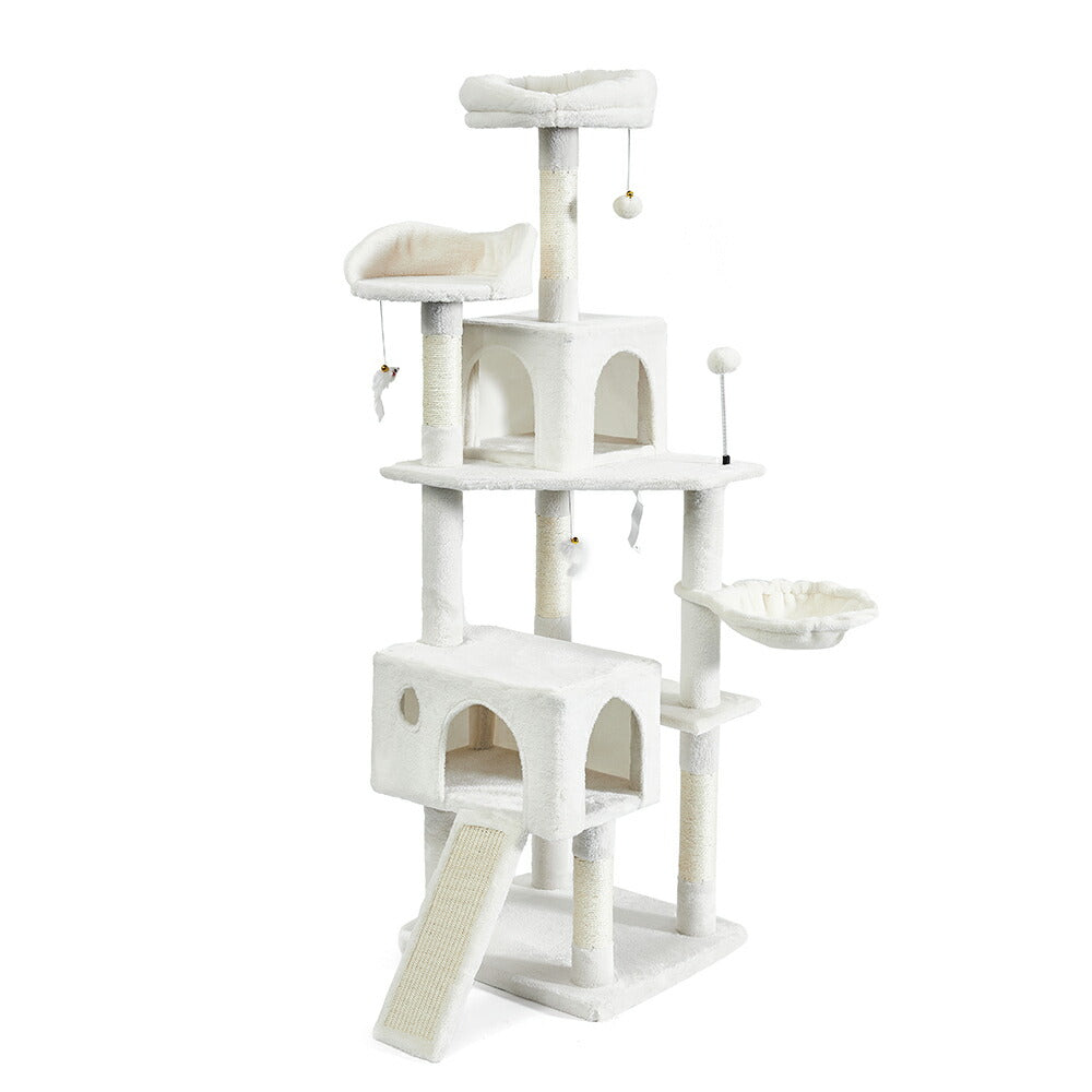 AIFY キャットタワー Bタイプ 据え置き   高さ167cm ファブリック　ファー グレー ベージュ他