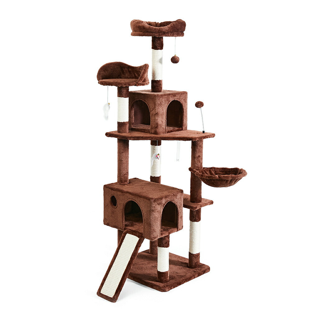 AIFY キャットタワー Bタイプ 据え置き   高さ167cm ファブリック　ファー グレー ベージュ他