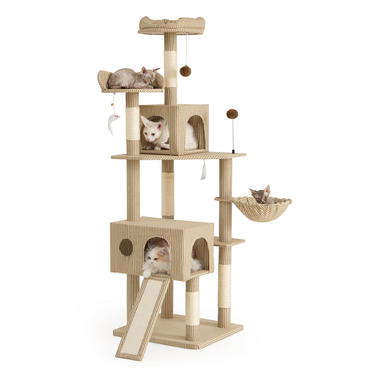 AIFY キャットタワー Bタイプ 据え置き   ファブリック　ファー グレー ベージュ他