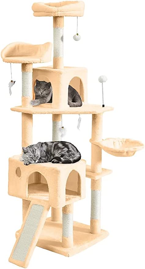 AIFY キャットタワー Bタイプ 据え置き   高さ167cm ファブリック　ファー グレー ベージュ他