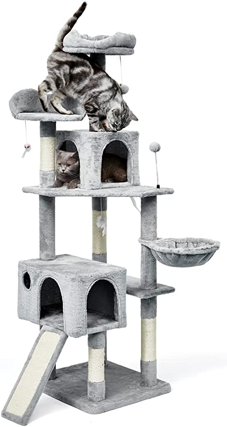 AIFY キャットタワー Bタイプ 据え置き   高さ167cm ファブリック　ファー グレー ベージュ他