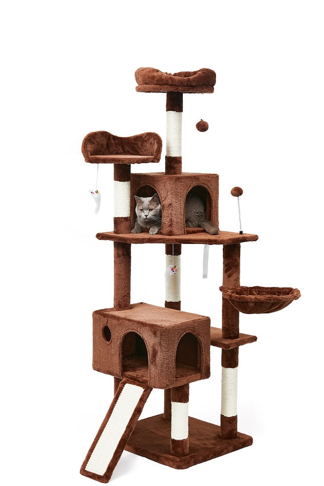 AIFY キャットタワー Bタイプ 据え置き   高さ167cm ファブリック　ファー グレー ベージュ他