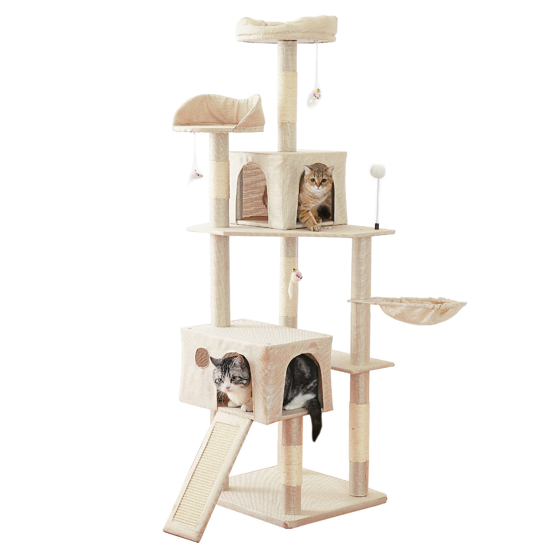 AIFY キャットタワー Bタイプ 据え置き   高さ167cm ファブリック　ファー グレー ベージュ他