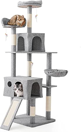AIFY キャットタワー Bタイプ 据え置き   高さ167cm ファブリック　ファー グレー ベージュ他