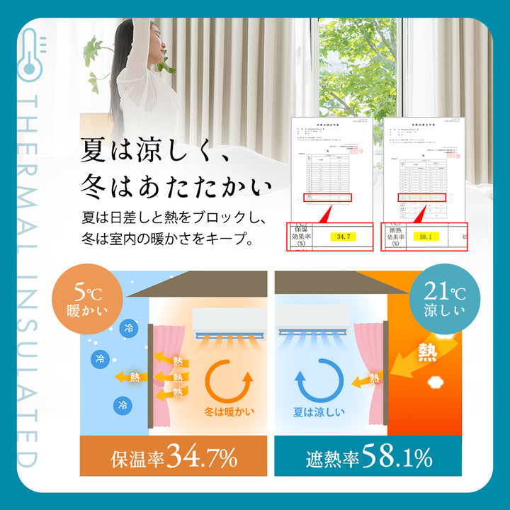 AIFY 完全遮光カーテン 4枚セット  レースカーテン付  幅100 ベージュ グレー