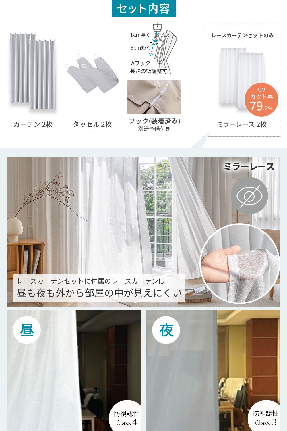AIFY 完全遮光カーテン 4枚セット  レースカーテン付  幅100 ベージュ グレー