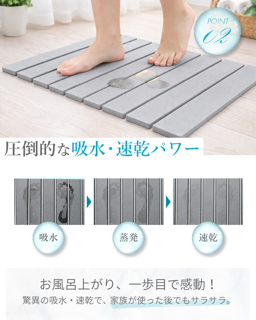 AIFY 珪藻土マット バスマット 速乾 折りたたみ ライトグレー ダークグレー ホワイト